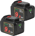 waitley 2 Pack 20V 9.0Ah DCB209 Replacement Battery Compatible with DCB200 20V DCD DCF DCG Series Cordless Power Tools with LED Indicator