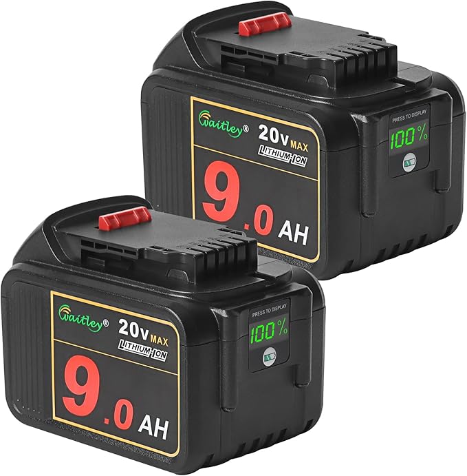 waitley 2 Pack 20V 9.0Ah DCB209 Replacement Battery Compatible with DCB200 20V DCD DCF DCG Series Cordless Power Tools with LED Indicator