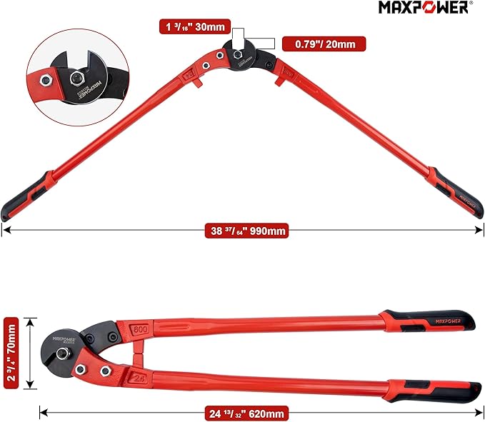 MAXPOWER Wire Cutters, 24-Inch Heavy Duty Wire Rope Cutter, Heavy Duty Industrial Strength Cable Cutter for Hard Wire Ropes, Stainless Steel Wires