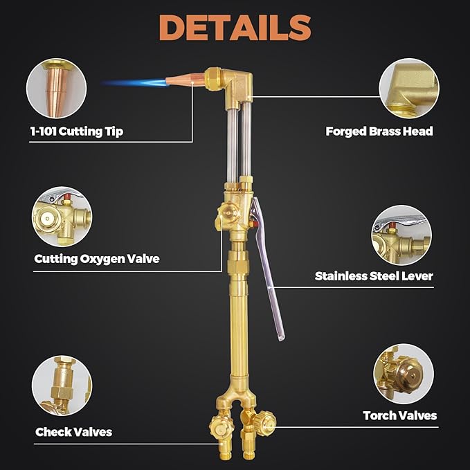 Oxy-Fuel Cutting Torch, Cutting Welding And Heating Outfit With Check Valve, 1-101 Cutting Tip, Welding Nozzle And MFA Heating Nozzle, Cutting Attachment CA2460 Torch Handle, Welding Torch