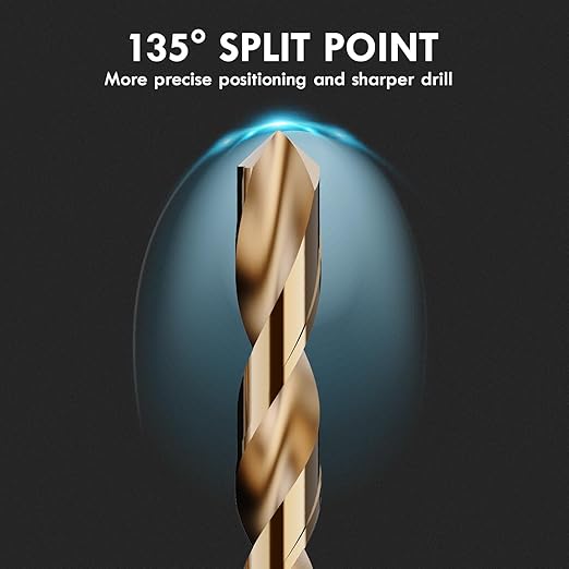 17/32" (4pcs) Cobalt Drill Bit Set, M35 High Speed Steel Jobber Length Drill Bit Kit for Hardened Metal, Stainless Steel, Cast Iron, Wood and Plastic, with Index Storage Case