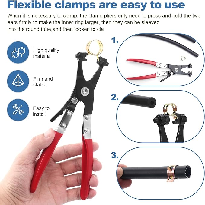 OCR 100 Pack 6-22mm 10Size Fuel line Spring Clamp Silicone Vacuum Hose Pipe Clamp Steel Wire Tube Pipe Clip With a Hose Clamp Pliers