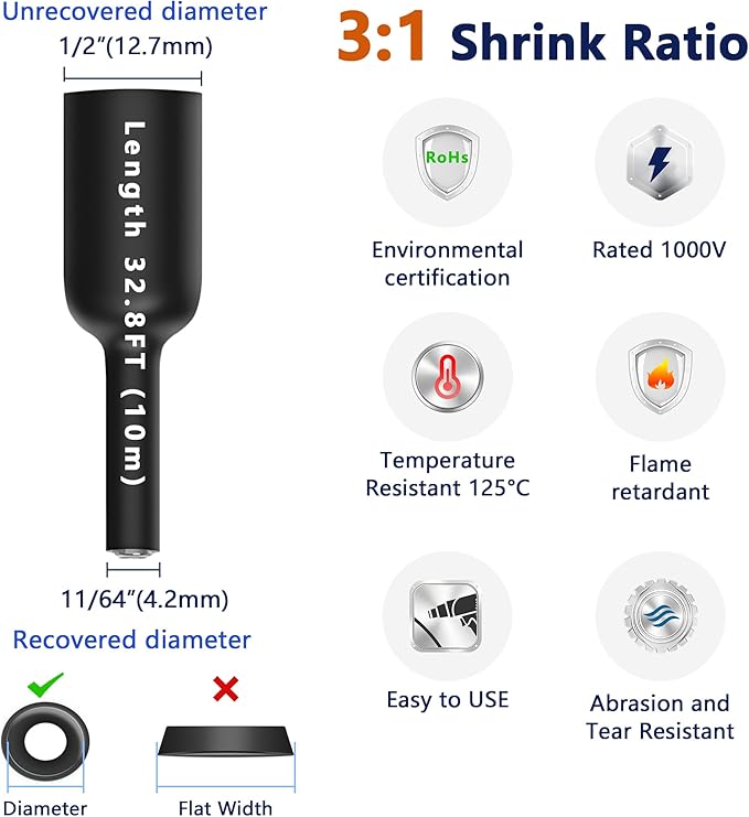 Heat Shrink Tubing 1/2 Inch, 3:1 Ratio Wires Tube, Dual Wall Adhesive-Lined Waterproof Wrap, 33FT Transparent Industrial and Marine Grade Heat Shrink
