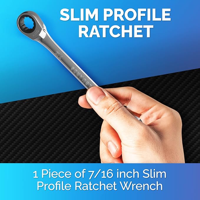 TOOLGUARDS 7/16" Wrench - Ratcheting Wrench - Slim Profile - Ratchet Wrench - 100% Lifetime Satisfaction Guarantee
