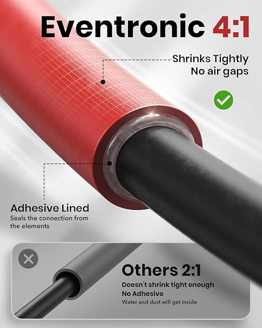 Eventronic 4:1 Heat Shrink Tubing Kit - 400 Pcs Adhesive Lined, Wire Shrink Wrap Tubing, Marine Grade Industrial Heat-Shrink Tubing, Black and Red