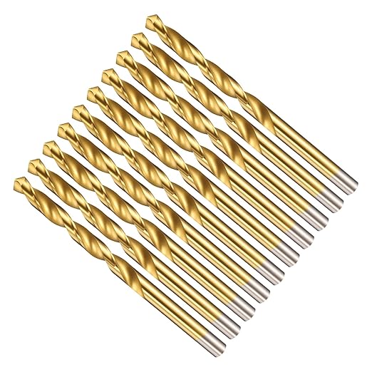 Drill Bit, 15/64" Cutting Diameter (5.953mm), 4241 HSS TiN Coated 118° Cutting Angle Versatile Jobber Bits - (Applications: for Drilling Plastic Wood Soft Thin Metal), 10-Pieces