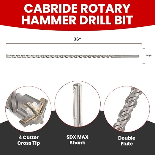 SDS MAX Bits 36 inch Long 1-1/8 inch Diameter