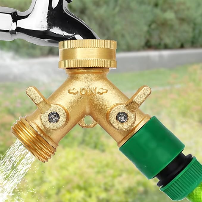 Biaungdo 2 Pcs Way Connector Garden Hose Splitter, 3/4 Garden Hose Y Splitter, Solid Brass Hose Adapter Y Valve Spigot Faucet Adapter with Faucet Watering Shut Off Valves