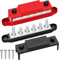 250A 12V Bus Bar Marine, 1/4" Power Distribution Block, Battery Buss Bar, Automotive Busbar Terminal Block for Car and Boat, 6 x 1/4"(M6) Studs (Black+Red)