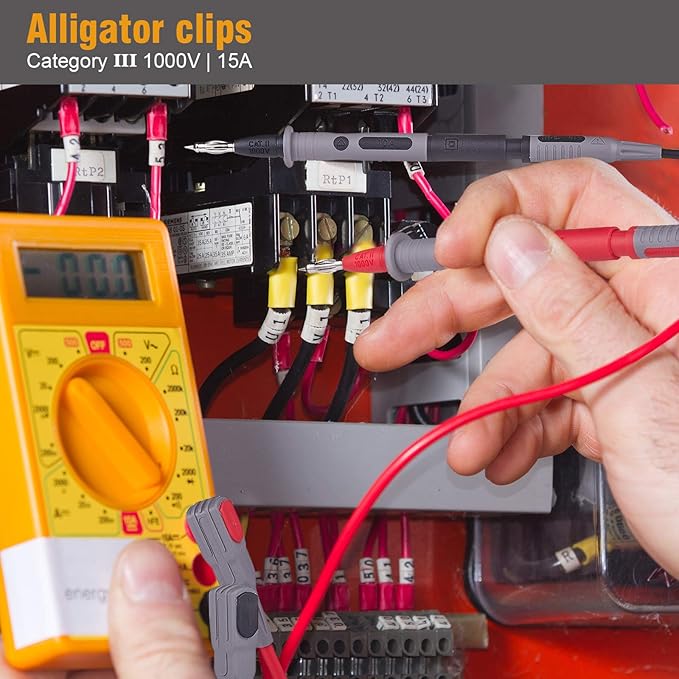 WGGE Soft Silicone ElectricianTest Lead Kit CAT III 1000V & CAT IV 600V with Insulation Alligator Clips, clamp Meter, Needle Probe for WGGE/Fluke/AstroAI/INNOVA/KAIWEETS Multimeter (WG-012)