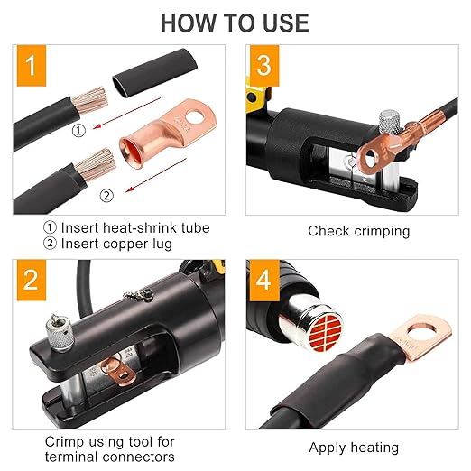 SVAAR 0 Gauge 1 Gauge 2 Gauge Copper Wire Lugs with 5/16" and 3/8" Stud Ring Terminals Battery Copper Cable Lugs Battery Terminal Connectors Heavy Duty Crimp Battery Cable Ends + Heat Shrink Tube