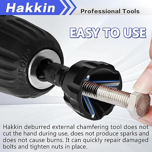2PCS Burr Removal Tool for Metal, Hakkin Deburring External Chamfer Tool with Tungsten Carbide Blade, Bolt Deburring Tool for 1/8" to 1" (3-25mm), Bolt Thread Repair Tool Chamfer Bit with Hex Shank