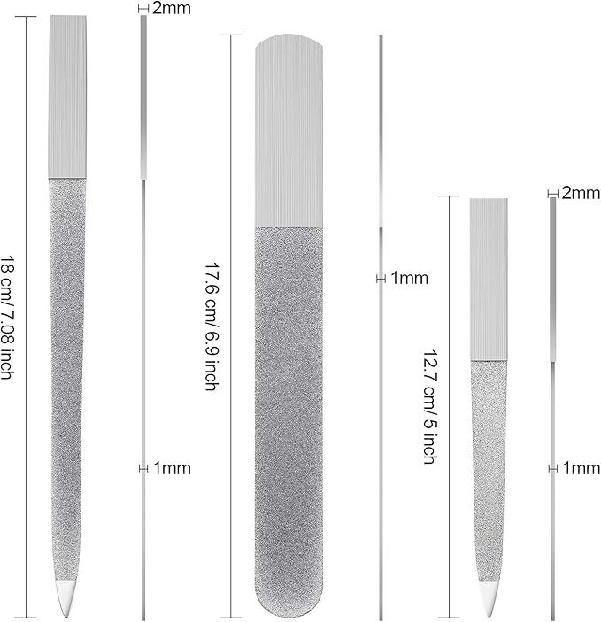 Mudder 3 Pcs Diamond Nail File Set Stainless Steel Double Side Nail File Metal Sapphire Buffer Manicure Files Natural Nails Emery Boards for Salon Home and Travel Women(Silver)