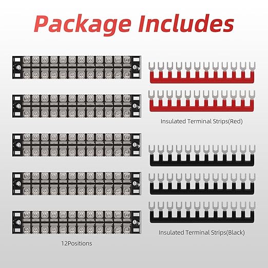 APIELE 15A Screw Terminal Block 12 Position Dual Row Covered 12 Position Pre-Insulated Terminal Barrier Strips (15A 5PCS 12P+5PCS Wiring Strips)