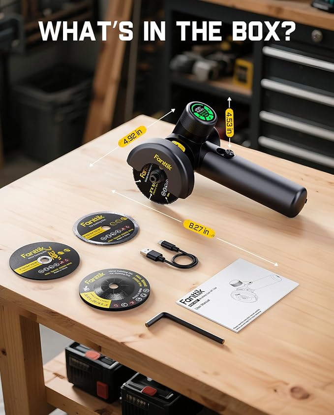 Fanttik M10 ACE Cordless Angle Grinder Brushless, 3 Inch Compact Cut Off Tool with LED Display, 3 Variable Modes, Double Security, Type-C Fast Charging, 10000RPM Mini Cutter with 4 Blades