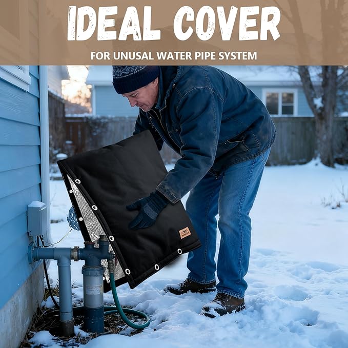 Backflow Preventer Insulation Cover - 2 Way Opening Pipe Insulation Cover for Irrigation Valve, Sprinkler Cover for Outside - Winter Freeze Protection Backflow Cover - 24" W x 24" H, Black