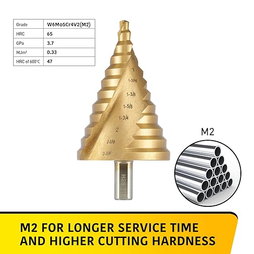 Large Step Drill Bit, 1/4 to 2-3/8 inch High Speed Steel Drill Cone Bits for Sheet Metal Hole Drilling Cutting, Sprial Unibit Extra Large 2-3/8 inch