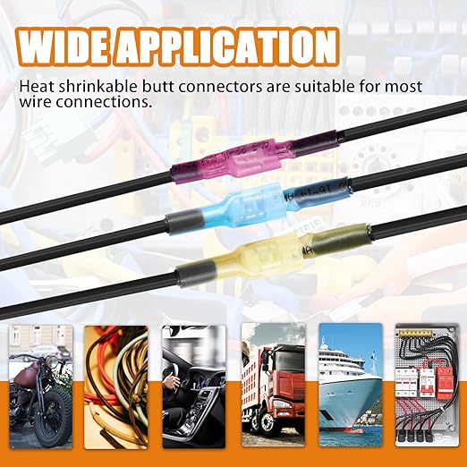 mankk 100PCS Heat Shrink Spade Connectors Kit with Crimping Tool,AWG 22-10 Electrical Waterproof Crimp Butt Terminals Female and Male Spade Terminals (Yellow/Red/Blue) M-N-070-100PCS+Tool