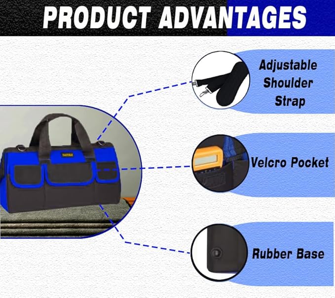 22in Tool Organizer With Adjustable Shoulder Strap, Waterproof Heavy Duty Bag For Men/Women, Wide Mouth For Screwdrivers, Pliers, Nut Drivers