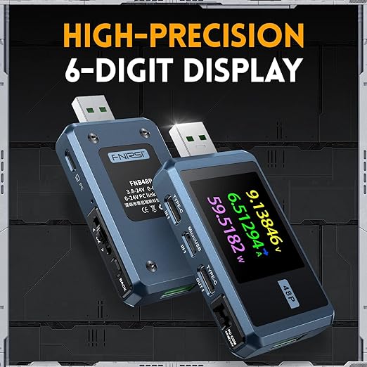 FNIRSI USB Tester 4-24V 6.5A LCD USB A&C Voltage Current Power Display Multimeter with App Software, Fast Charge Detection Trigger, PD2.0/PD3.0,QC2.0/QC3.0, CNC Metal Shell