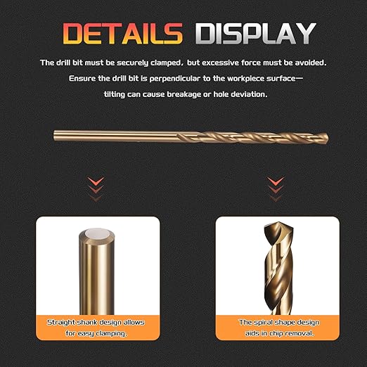 Drill Bit, #35 Cutting Diameter, 4341 HSS Gold Finish 118° Cutting Angle Number Jobber Bits - (Applications: for Drilling Soft Metal Plastic Wood), 10-Pieces