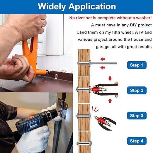 smseace 200Pcs 3/16"x1/2" Pop Rivets with Washer Assortment Kit 4.8x12.7mm Pop Rivets and 3/16" 304 Stainless Steel Backup Washers Aluminum Rivets kit for Metal/Furniture/Automotive/Instruments