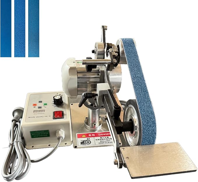 Belt Sander, 30 x 1-Inch VariableVariable Speed Belt Polisher with VFD, 110V 550W Electric Grinding Machine with 2 Grinding Moulds & 3 PCS Sanding Belts for Metalworking, Knife Making