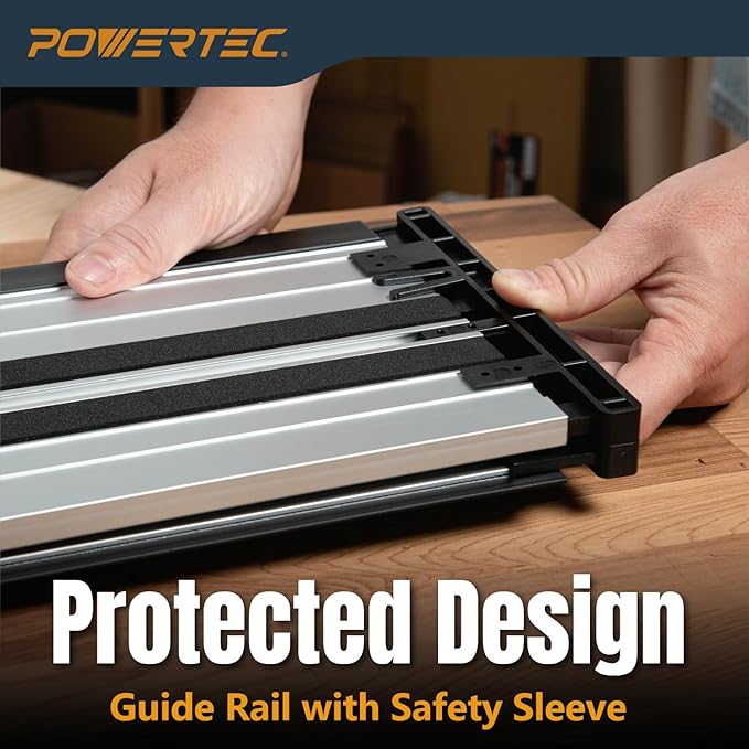 POWERTEC 55" Track Saw Guide Rail for Ridgid Track Saws | Perfect for Repeatable Rip Cuts & Crosscuts | Extruded Aluminum Guide Rail for Optimized Bevel & Straight Cuts (71988)