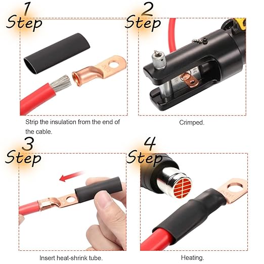 16Pcs 3/0 AWG 3/8" Stud Heavy Duty Copper Wire Lugs with 16Pcs Heat Shrink Tubing 3/0 Gauge Ring Terminals Battery Cable Ends Bare Copper Eyelets Tubular Ring Terminal for Car Boat Marine