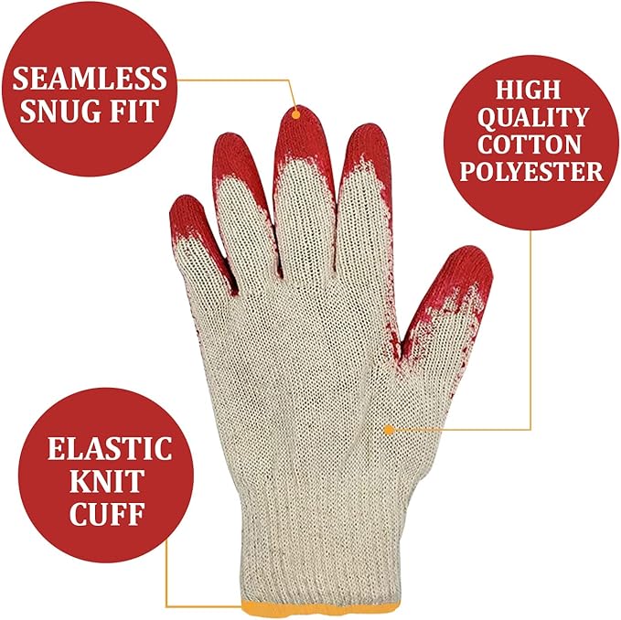 Generic 300 Pairs Red Palm Latex Dipped Work Gloves - Cotton Polyester Shell Safety Protection Gloves - Nitrile Coated - Made in Korea