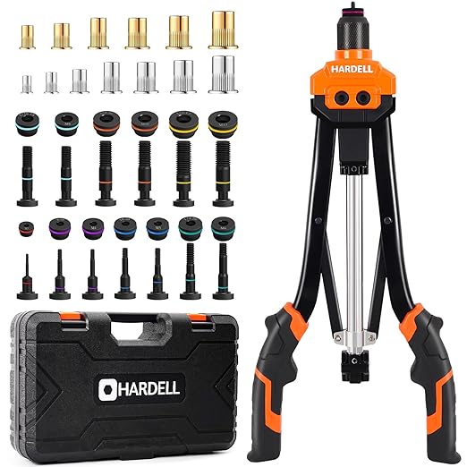 HARDELL Rivet Nut Tool, 16-Inch Auto Release Rivet Nut Rivnut Tool Kit with 13 Metric and SAE Mandrels, 186Pcs Nutsert Assortment Kit and Rugged Carrying Case