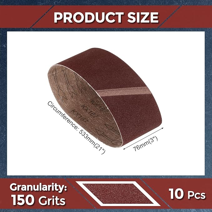 10 Pcs Sanding Belts 3 x 21 Inch 150 Grit Aluminum Oxide Abrasive Sandpaper for Belt Sander Metal Grinding Wood Working Weld Rust Removal