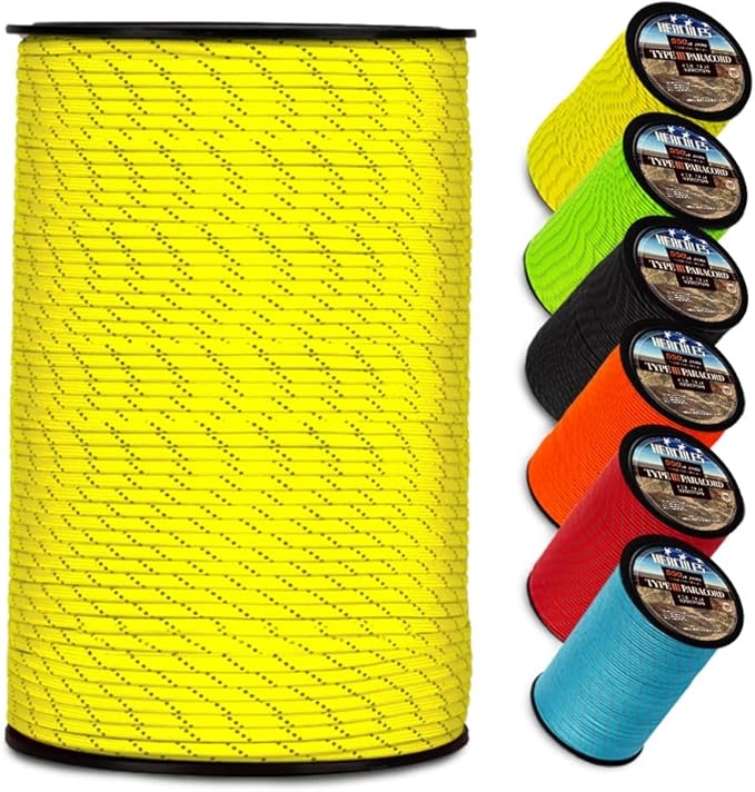 HERCULES Type III Paracord 550 Paracord Rope Parachute Cord, 50' Reflective for Camping Cord, Survival Rope