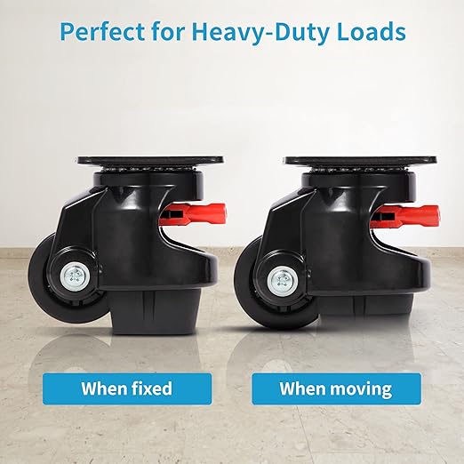 Nefish Leveling Casters Set of 4 Heavy Duty 80F, Retractable Caster Wheel for Workbench, Ratchet Arm Design 3300 LBS Capacity, 360 Degree Swivel Castor with Rubber Foot for Furniture, Equipment