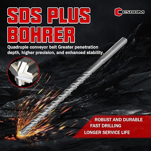 CSOOM SDS Plus Rotary Hammer Drill Bit 7/16"x8.27", Professional Concrete Drill Bit for Concrete, Brick, Stone and Cement Walls