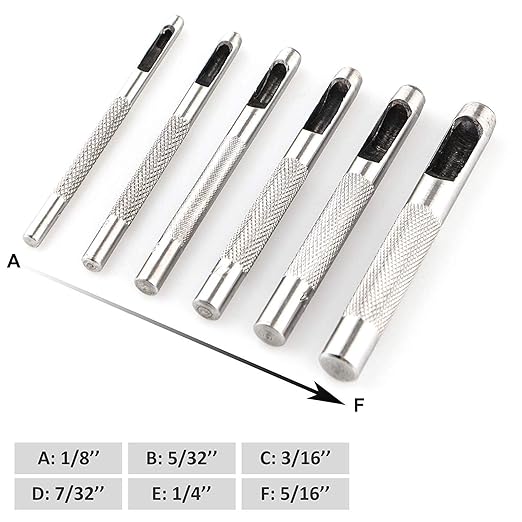 Spurtar 6PCS Leather Hole Punch 1/8'' - 5/16'' Heavy Duty Round Hollow Belt Hole Puncher High Carbon Steel Leather Punch Tool for Belts Watch Cloth Gaskets with Storage Bag
