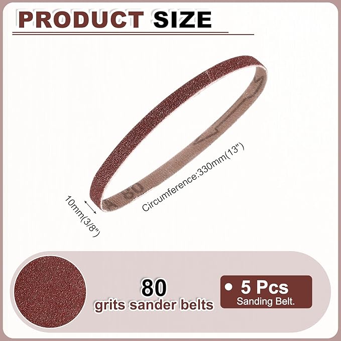 HARFINGTON 3/8 x 13 Inch Sanding Belts, 24 Pcs 80 Grits Aluminum Oxide Abrasive Belt Sander File Belt for Woodworking, Metal Polishing, Knife Sharpener