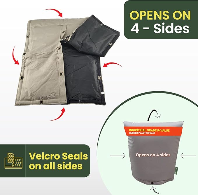 The Original Pipe Insulation Cover (5˚F) Winter Pipe Insulation (UV-Coated),Pump Cover, Sprinkler Irrigation Valve Cover, Backflow Preventer Freeze Protection (17W X 24H 4-Way)