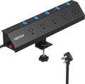 Desk Clamp Power Strip with Individual Switches, 10FT Desktop Mount Charging Station, 5-Outlet Surge Protector with 2 USB-C (20W PD), Fit 1.7" Tabletop Edge, Wall Mount for Home Office, Black