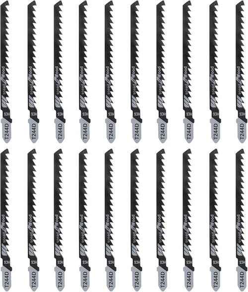 20-Piece T244D 4 Inch 6 TPI Assorted T-Shank Jig Saw Blades Set for Speed Cutting Wood, Scroll Cutting Wood