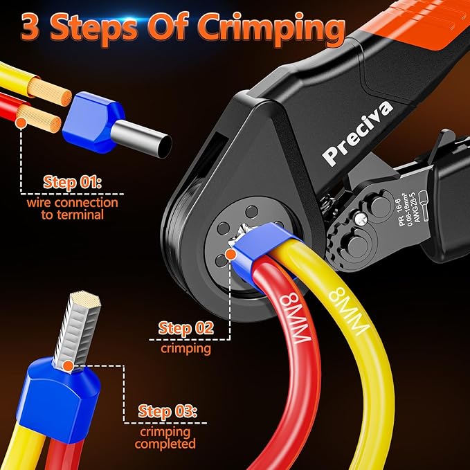 Preciva Ferrule Crimping Tool Kit - AWG 28-5 (0.08-16mm²) Hexagonal Ferrule Crimper with 950Pcs Single and 350Pcs Twin Ferrules Connectors, Self-Adjustable Ratchet Ferrule Terminals Crimping Tool