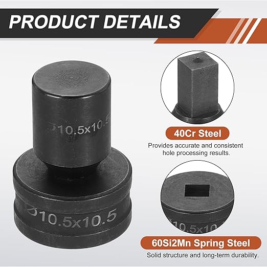 HARFINGTON Hydraulic Hole Punch Die 10.5x10.5mm Square Hole 40Cr Steel Electric Punching Kit for CH70 Electric Punching Machine, Black