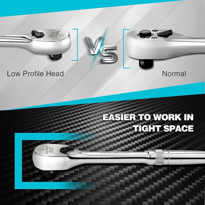 DURATECH 3-Piece Ratchet Set, 1/4", 3/8", 1/2" Drive Ratchets, Dirt Resistance 90-Tooth Ratchet Wrench, Chrome Alloy Made, Fully Polished, Organized in Storage Case