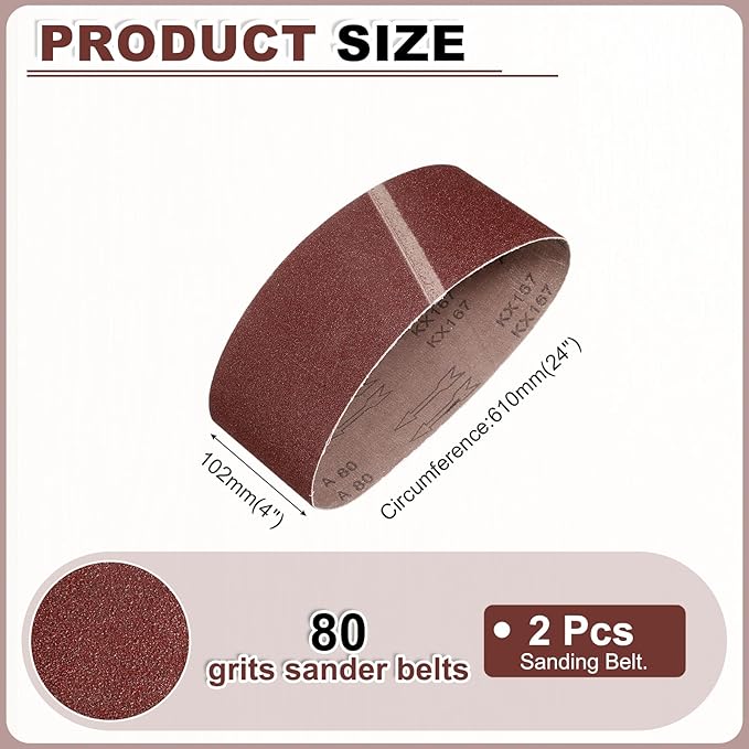 HARFINGTON 4 x 24 Inch Sanding Belts, 12 Pcs 80 Grits Aluminum Oxide Abrasive Belt Sander File Belt for Woodworking, Metal Polishing, Knife Sharpener