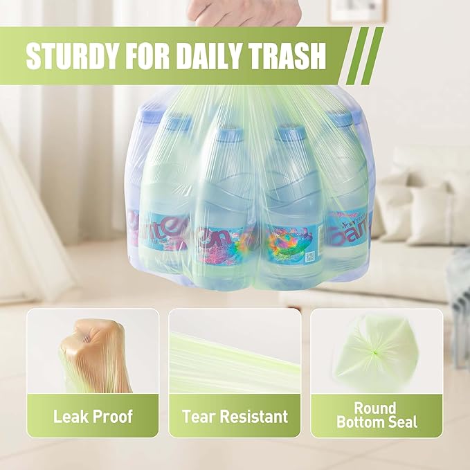Zhuqing 1.2 Gallon Trash Bags, 5L Biodegradable Garbage Bags, 120 Counts Compost Wastebasket Liners Bags for Kitchen Bathroom Office, Green