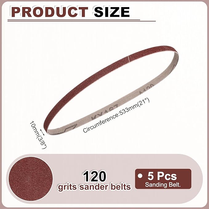 HARFINGTON 3/8 x 21 Inch Sanding Belts, 5 Pcs 120 Grits Aluminum Oxide Abrasive Belt Sander File Belt for Woodworking, Metal Polishing, Knife Sharpener