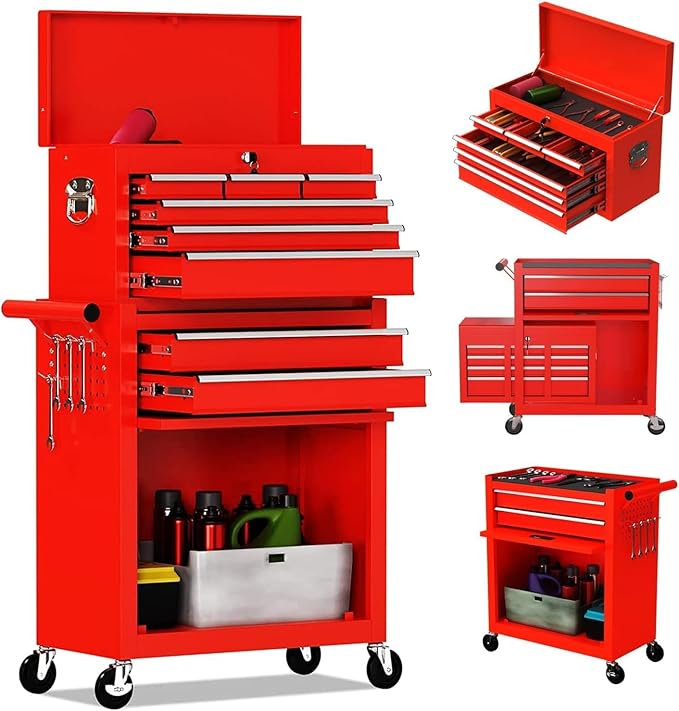 8-Drawer High Capacity Rolling Tool Chest, Removable Cabinet Storage Tool Box with Wheels and Drawers