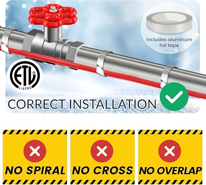 75 FT Heat Tape for Water Pipes Freeze Protection with Thermostat, Electric Heat Trace Pipe Heating Cable Energy-Saving 120V 7W/FT