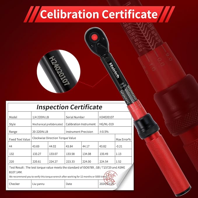 1/4-Inch Drive Click Torque Wrench Set,2.3-24.9 N.M/20-220IN.LB, Bike Torque Wrench Set,16PCS 72-tooth Torque Wrenches Set with Extension Bar & Socket Sets for Bicycle
