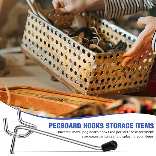 Tatuo 200 Pcs Pegboard Hooks Galvanized Metal Pegs with Rubber Tip Fit 1/4" 1/8" for Garage Store Wall Tool Organization Display(4 Inch)